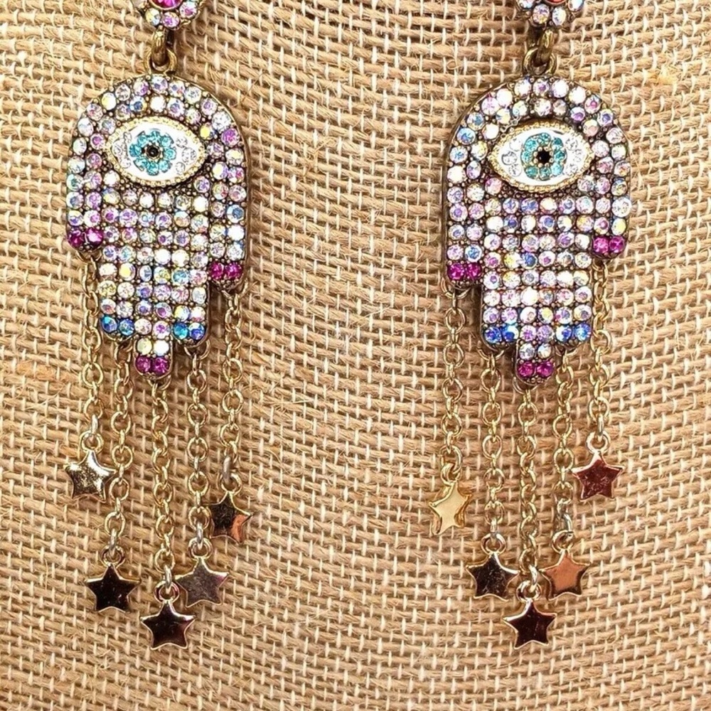 Betsy Johnson Mystic Hamsa Eye Swarovski Crystal Earrings